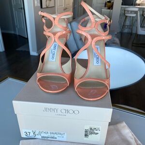 Jimmy Choo Ivette sandal in grapefruit patent sz 37.5